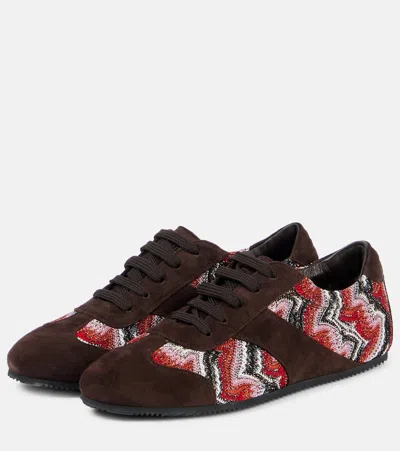 Missoni Lame-trimmed Suede Sneakers In Brown