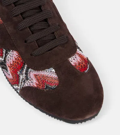 Missoni Lame-trimmed Suede Sneakers In Brown