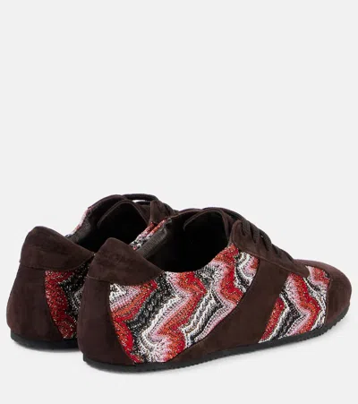 Missoni Lame-trimmed Suede Sneakers In Brown