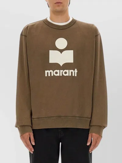 Isabel Marant Long-sleeve Graphic Sweatshirt With Vintage Wash In Brown