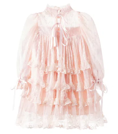 Petite Amalie Ruffled Tiered Lace Dress In Pink