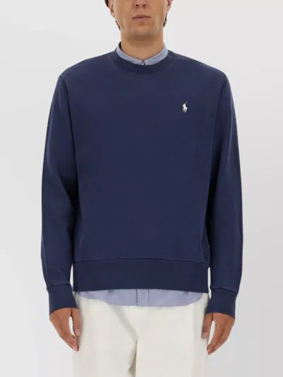 Polo Ralph Lauren Navy Blue Loopback Cotton Crewneck Sweatshirt In Blue