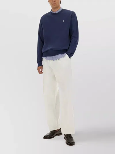 Polo Ralph Lauren Navy Blue Loopback Cotton Crewneck Sweatshirt In Blue