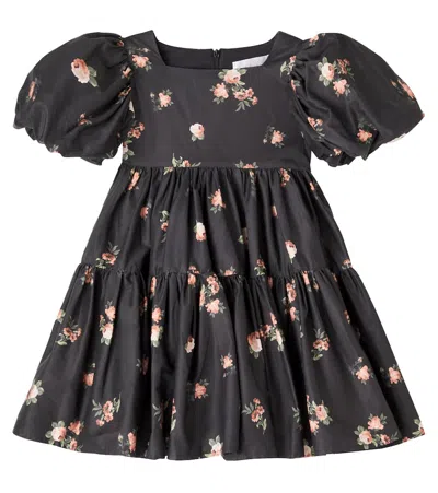 Petite Amalie Rosebud Floral Cotton Poplin Dress In Black