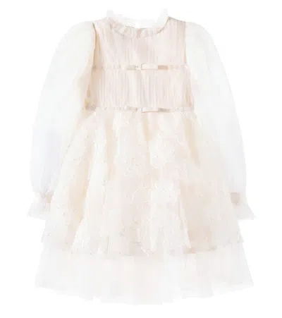 Petite Amalie Embroidered Tulle Dress In White