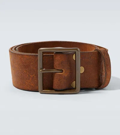 Rrl Jones Distressed Leather Belt In Brown