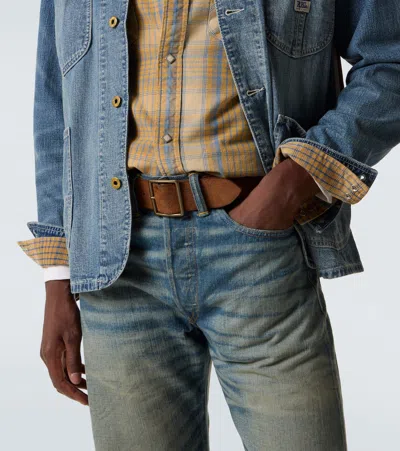 Rrl Jones Distressed Leather Belt In Brown