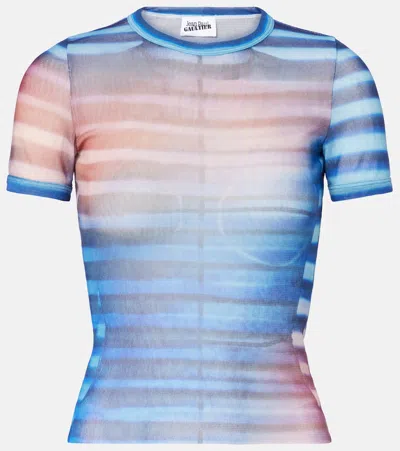 Jean Paul Gaultier Striped Slim Fit Round Neck Top In Blue
