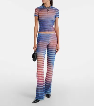 Jean Paul Gaultier Striped Slim Fit Round Neck Top In Blue