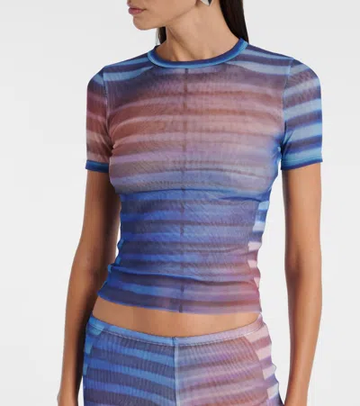 Jean Paul Gaultier Striped Slim Fit Round Neck Top In Blue