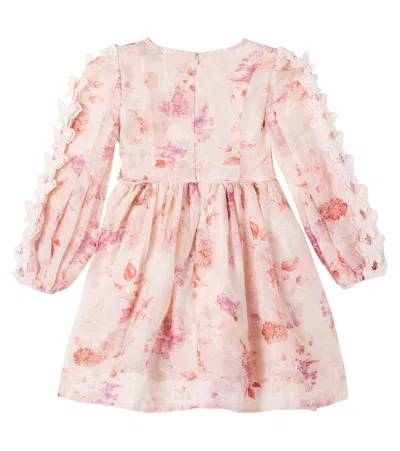 Petite Amalie Alice Floral Linen And Silk Dress In Pink
