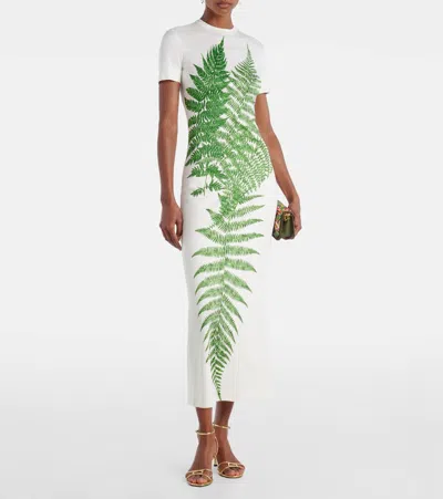 Oscar De La Renta Placed Fern Print Jersey T-shirt Dress In White