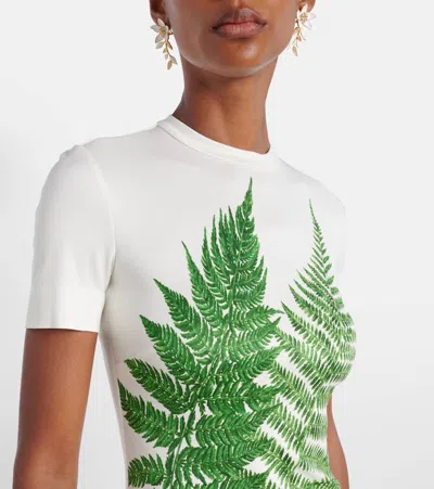 Oscar De La Renta Placed Fern Print Jersey T-shirt Dress In White