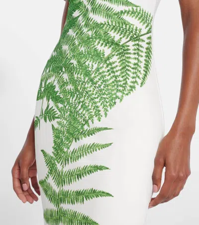 Oscar De La Renta Placed Fern Print Jersey T-shirt Dress In White