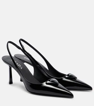 Prada (wmns)  Patched Logo Brushed Leather Slingback Heels 'black'