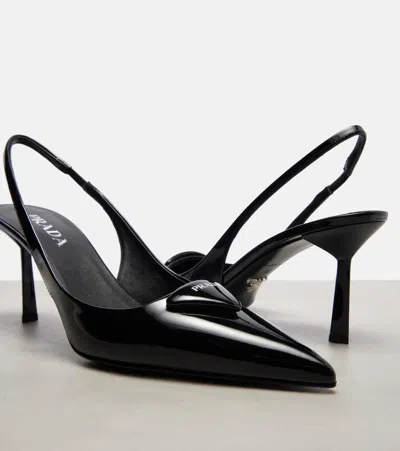 Prada (wmns)  Patched Logo Brushed Leather Slingback Heels 'black'