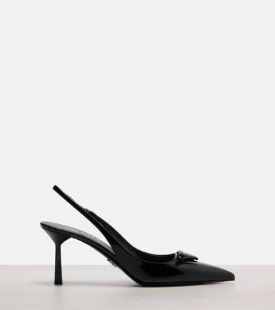 Prada (wmns)  Patched Logo Brushed Leather Slingback Heels 'black'