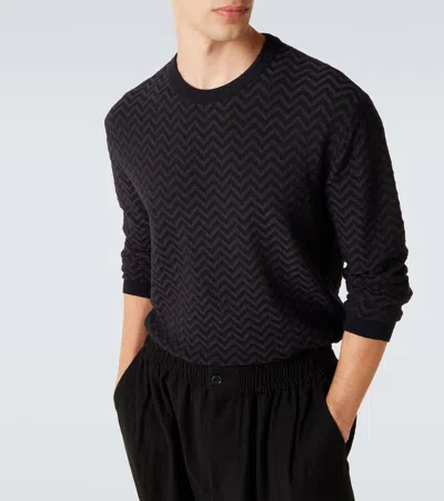 Giorgio Armani Embroidered Stretch Wool Blend Sweater In Black