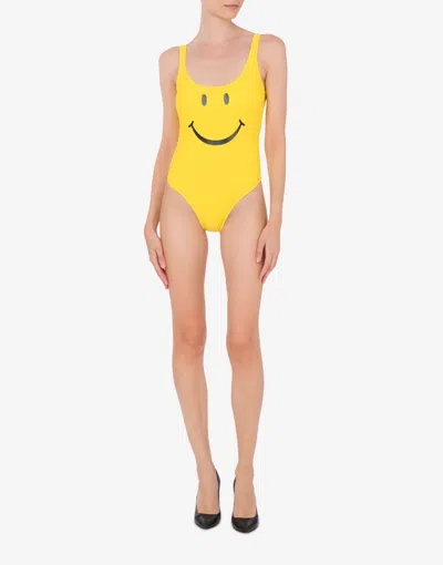 Moschino Smiley Print One-piece Swimsuit In Yellow