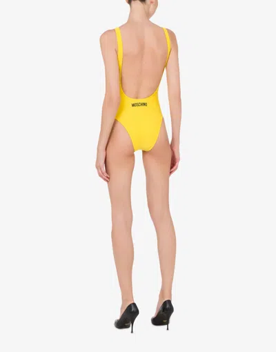 Moschino Smiley Print One-piece Swimsuit In Yellow