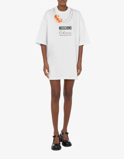 Moschino White Cotton T-shirt With Croissant And Pearls Print In White