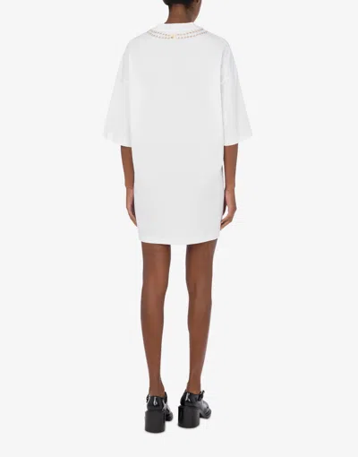 Moschino White Cotton T-shirt With Croissant And Pearls Print In White