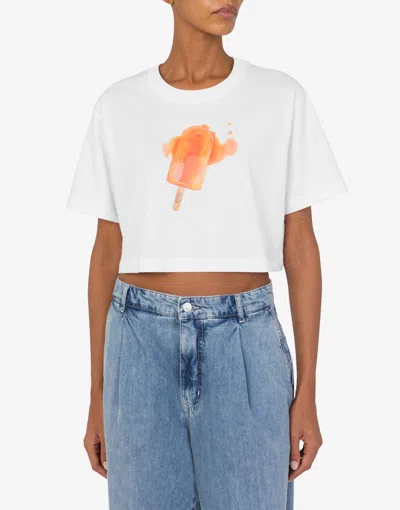 Moschino Cropped Jersey T-shirt Ice Cream In White