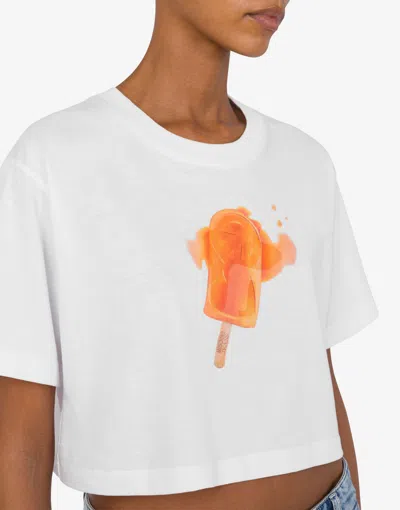 Moschino Cropped Jersey T-shirt Ice Cream In White