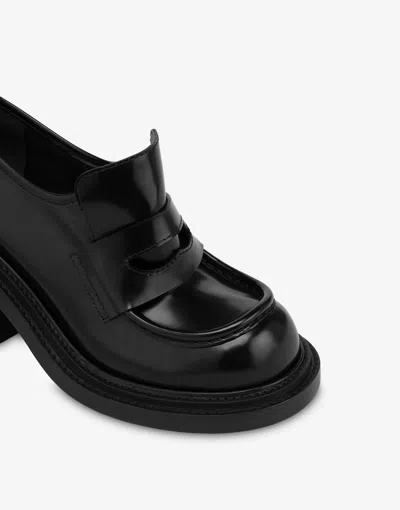 Moschino Block Heel Loafers Pull Tab In Black