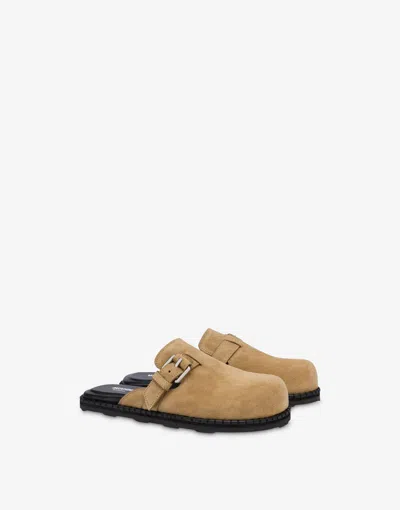 Moschino Suede Mules Featuring Buckle Detail In Brown