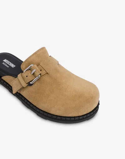 Moschino Suede Mules Featuring Buckle Detail In Brown