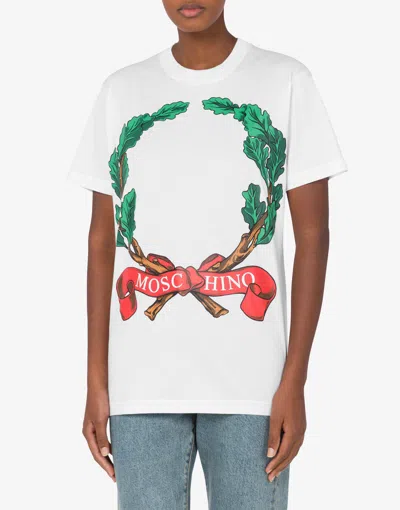 Moschino Laurel Wreath Graphic Print Crew Neck In White