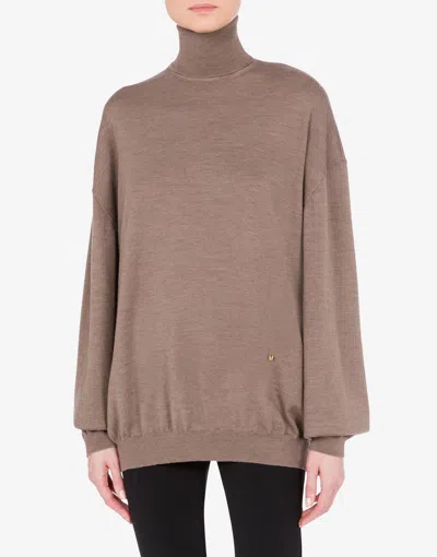 Moschino Turtleneck Sweater In Wool Golden M In Brown