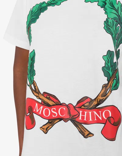 Moschino Laurel Wreath Graphic Print Crew Neck In White