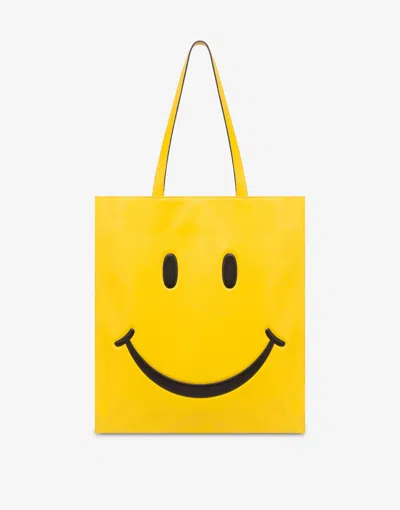 Moschino Smiley Crocodile Tote Bag With Dual Handles In Yellow