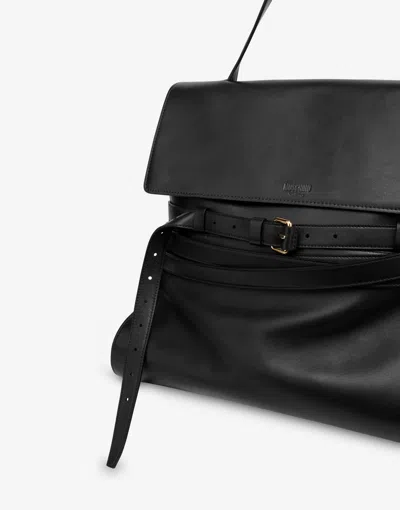 Moschino Tie Me Nappa Leather Tote Bag In Black