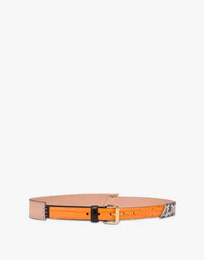 Moschino Calf Patchwork Belt In Orange