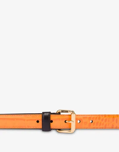 Moschino Calf Patchwork Belt In Orange