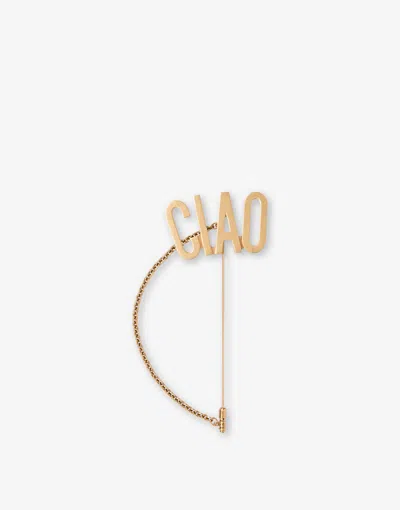 Moschino Maxi Pin With Ciao Chain In Gold