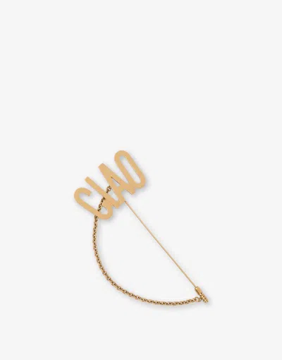 Moschino Maxi Pin With Ciao Chain In Gold