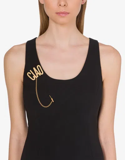 Moschino Maxi Pin With Ciao Chain In Gold