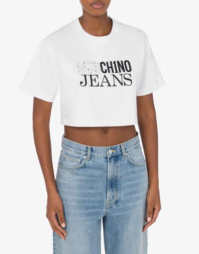 Moschino Logo Cropped Crew Neck T-shirt In White
