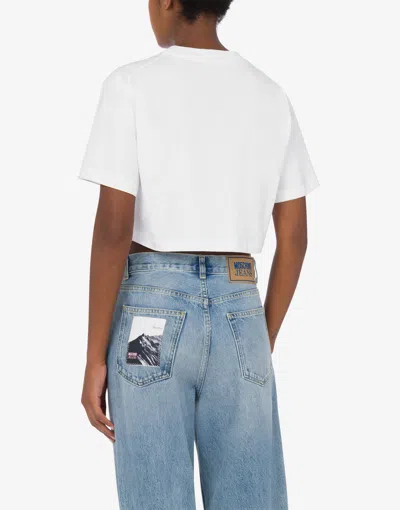 Moschino Logo Cropped Crew Neck T-shirt In White