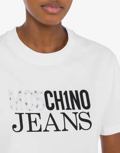 Moschino Logo Cropped Crew Neck T-shirt In White
