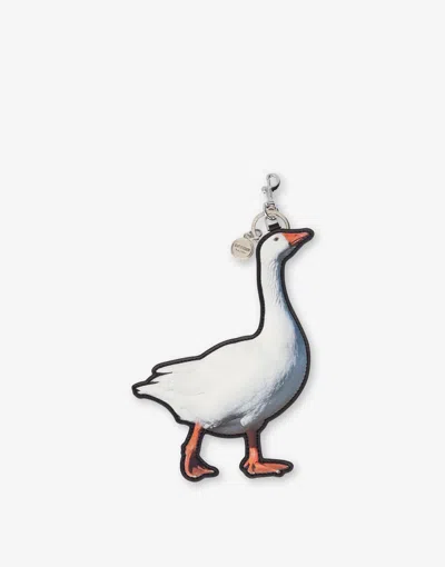 Moschino Goose Pattern Keychain In White