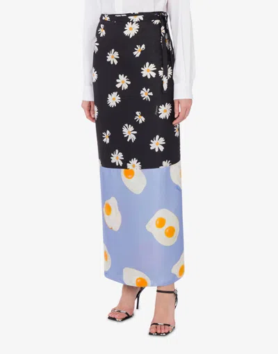 Moschino 'silk Skirt Patchwork' Wrap Design Floral Egg In Multi
