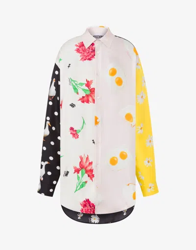 Moschino Oversized Mixed Print French Collar Long Sleeves In Multicolor