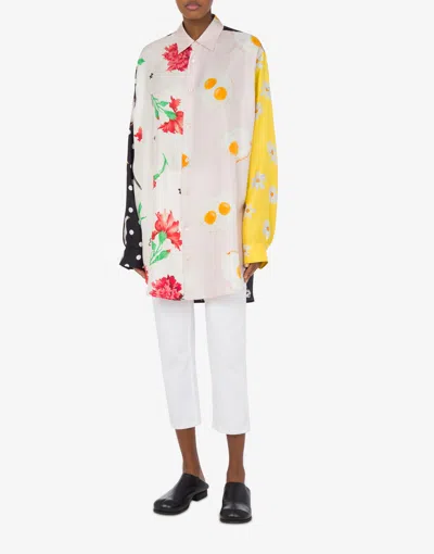 Moschino Oversized Mixed Print French Collar Long Sleeves In Multicolor