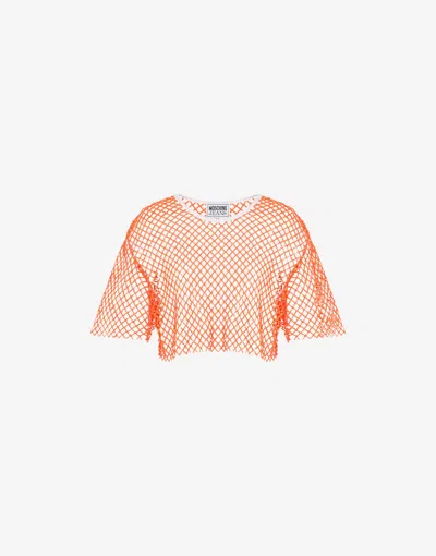 Moschino Cropped Net And Sequin T-shirt In Orange