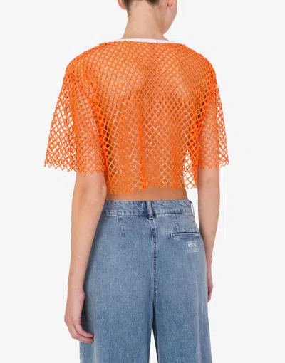 Moschino Cropped Net And Sequin T-shirt In Orange